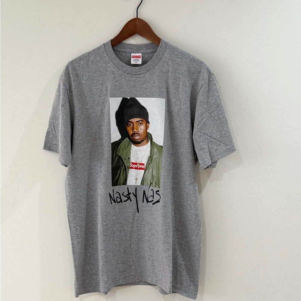 Supreme Nas Photo Tee, Gray, Size M, FW17